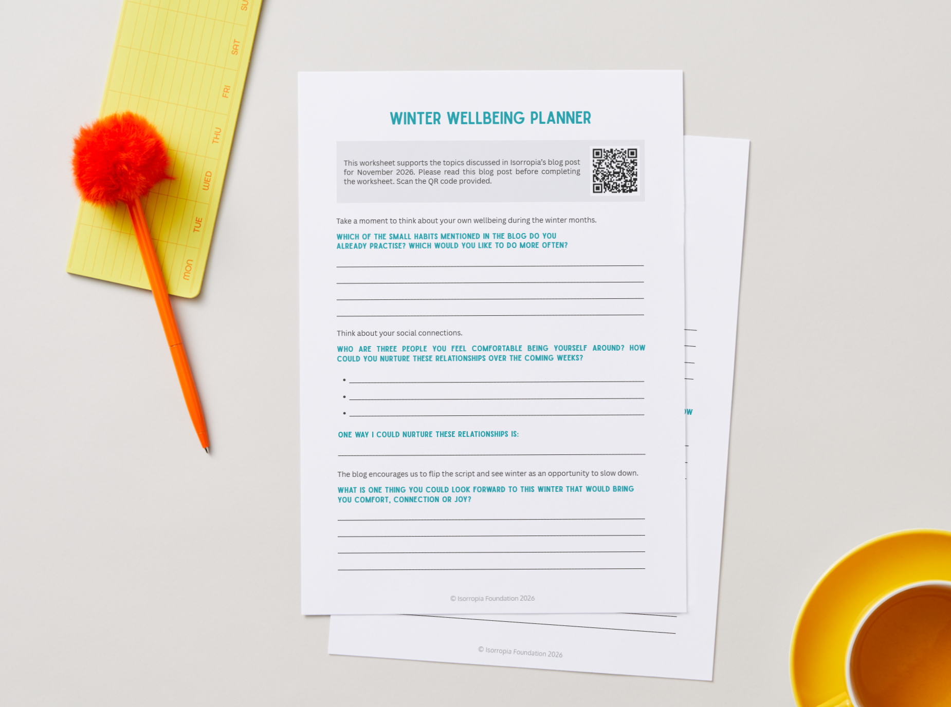 Winter wellbeing worksheet Winter Wellbeing Planner worksheet to help support mental health, self-care and wellbeing during the colder months.